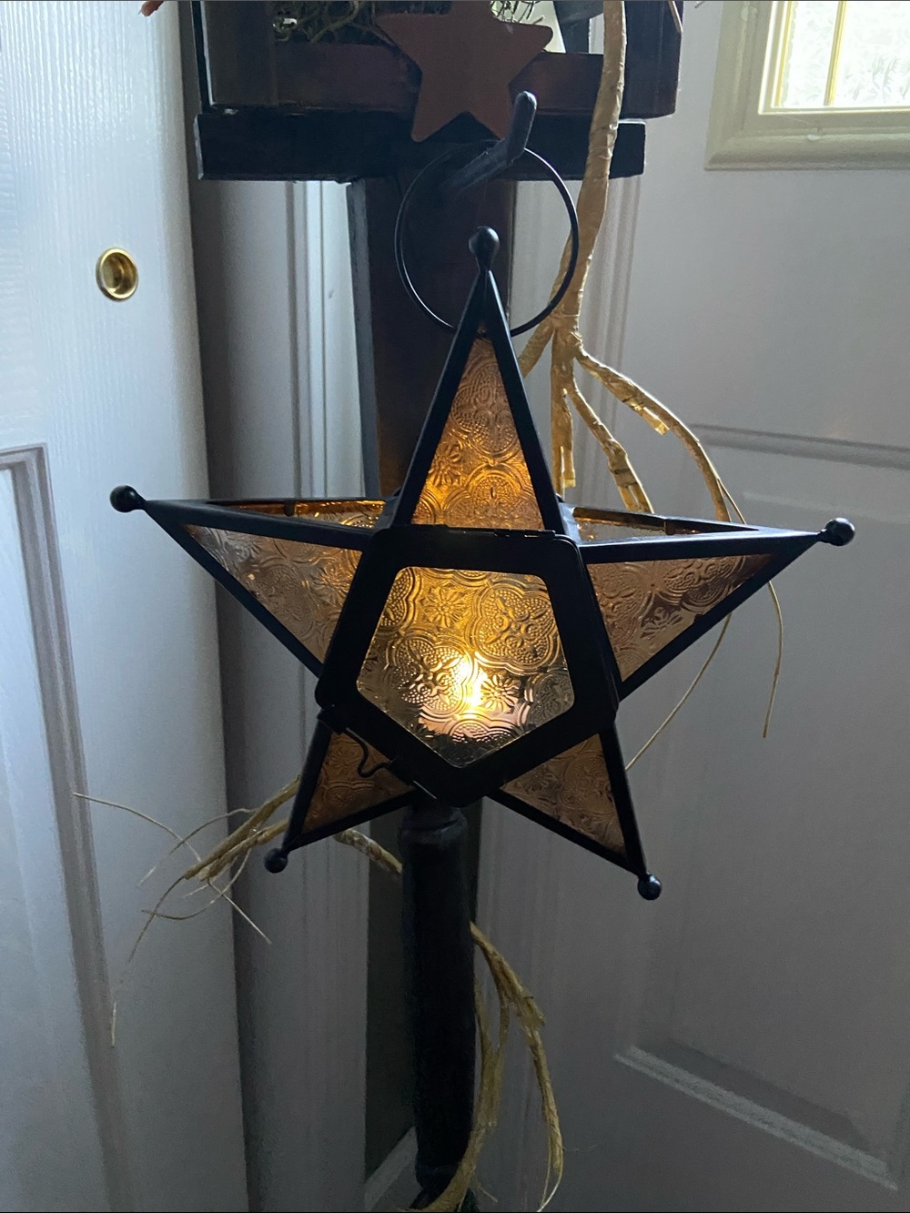 Amber Star Hanging Lantern - Decorative Metal & Glass Accent - Picture 4 of 5